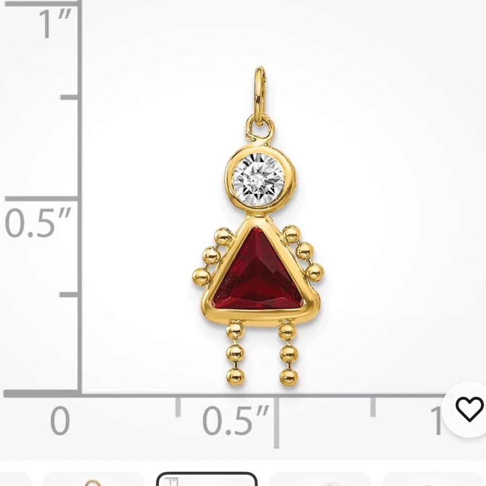 Elegant Gold and Red  January Pendant 14k gold girls charm - Picture 5 of 6